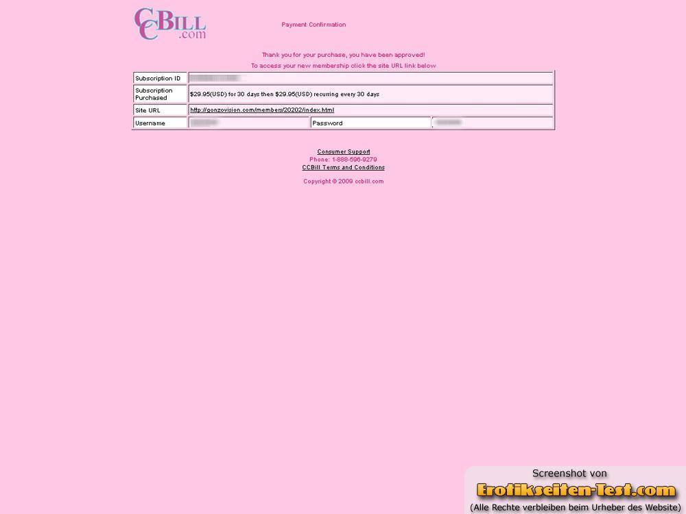Zugangsdaten nach Zahlung von CCBill